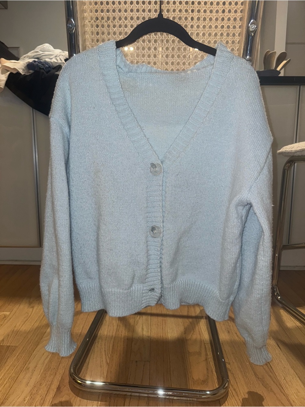 Baby Blue V-Neck Button-Up Women's Sweater Cardigan